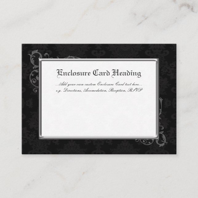 100 Gothic Damask Wedding Enclosures Black & White Enclosure Card (Front)