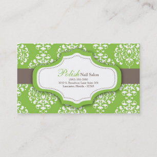 100 Green Damask Nail Technician Business Card