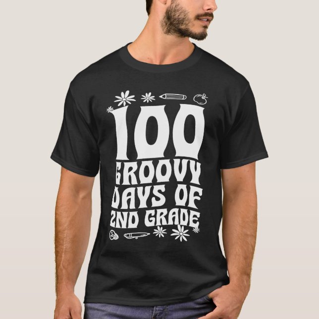 100 Groovy Days Of 2nd Grade School 60s 70s Style  T-Shirt (Front)