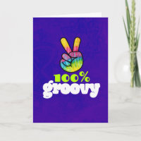 100% Groovy Rainbow Hand Peace Sign Birthday