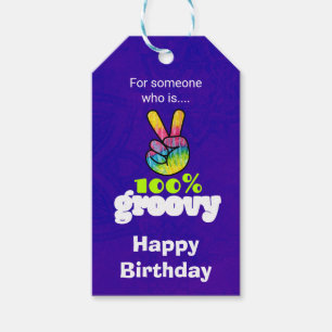 100% Groovy Rainbow Hand Peace Sign Birthday Gift Tags