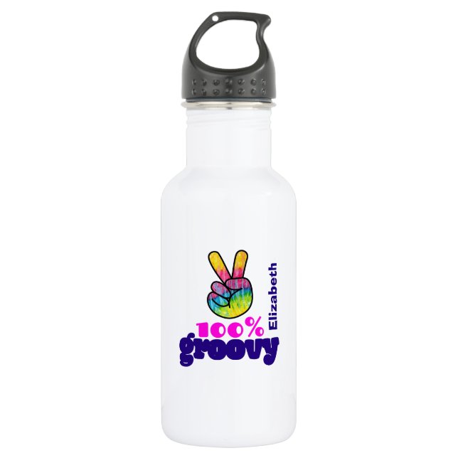 100% Groovy Rainbow with Hand Peace Sign Unique 532 Ml Water Bottle (Front)