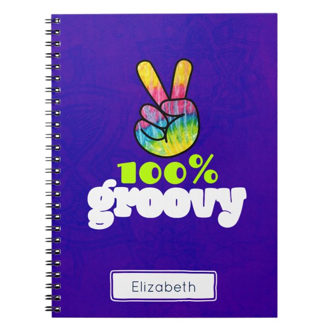 100% Groovy Rainbow with Hand Peace Sign Unique Notebook (Front)