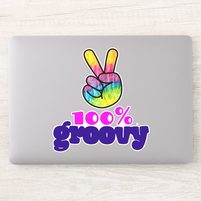 100% Groovy with Rainbow Hand Peace Sign (Computer)