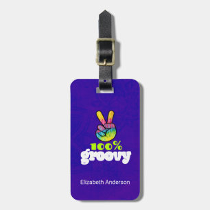 100% Groovy with Rainbow Hand Peace Sign Luggage Tag