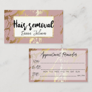 100 Hair removal Appointment Reminder Pink Marble Business Card