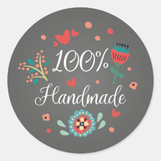 100% Handmade BLACK round floral stickers