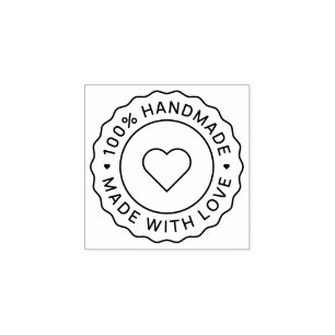 100% Handmade With Love Circle Rubber Stamp