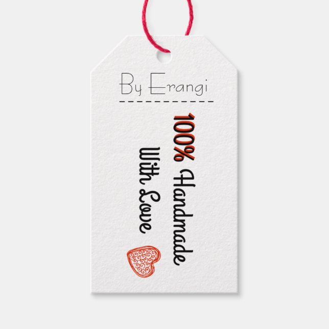 100% Handmade with Love - Vintage style gift tag (Front)