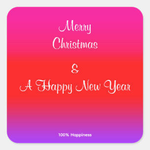 100 % Happiness Festive Magenta Red Purple Ombre Square Sticker