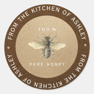 100% Homemade Honey Kitchen Kraft Bee Bronze Classic Round Sticker