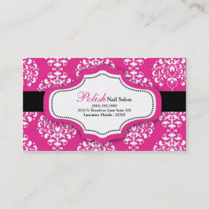 100 Hot Pink Damask Nail Technician Business Card