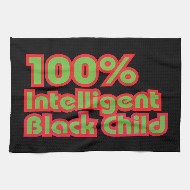 100% Intelligent Black Child Tea Towel (Horizontal)