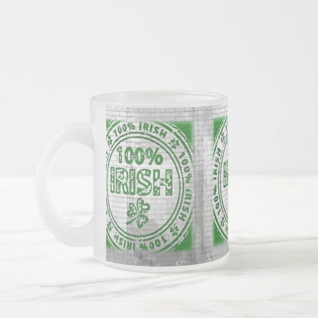 100% Irish Graffiti Wall Frosted Glass Coffee Mug (Left)