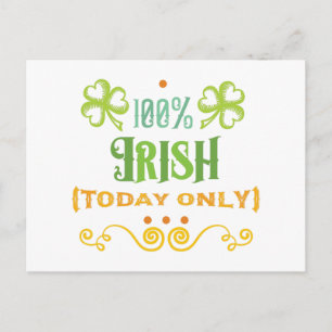 100% Irish Today Word Art Postcard