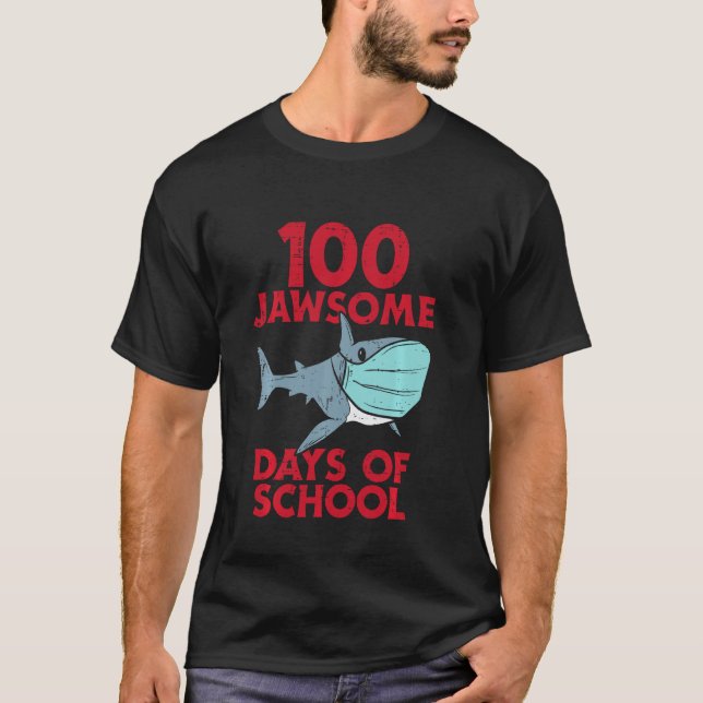 100 Jawsome Days School Shark Mask 100th Day Quara T-Shirt (Front)