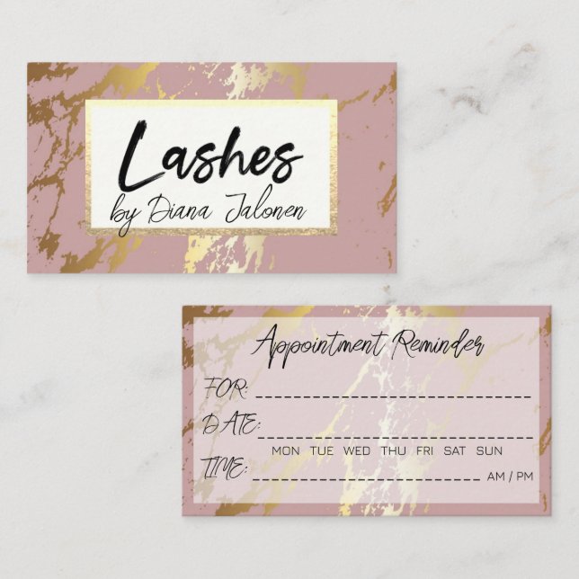 100 Lashes Appointment Reminder Rose Marble Business Card (Front/Back)