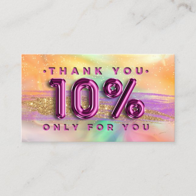 100  Logo QRCODE 10%OFF Thank Pink Holographic Business Card (Front)