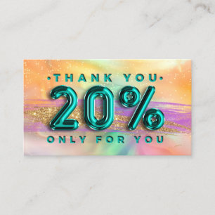 100  Logo QRCODE 20%OFF Code Teal Holographic Business Card