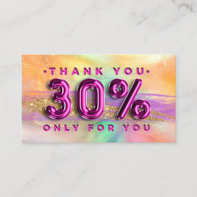 100  Logo QRCODE 30%OFF Thank Pinky Holographic Business Card (Front)