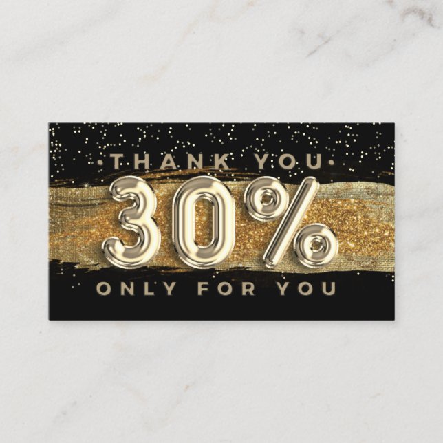 100  Logo QRCODE 30%OFF Thank You Black Gold Business Card (Front)