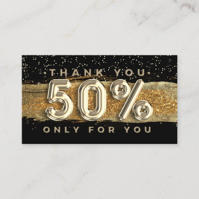 100  Logo QRCODE 50%OFF Thank You Black Gold Business Card (Front)