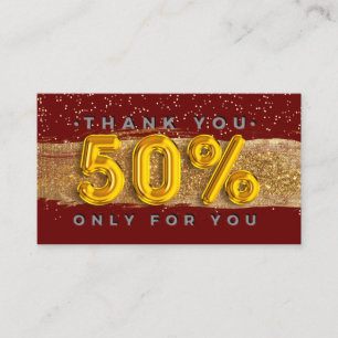 100  Logo QRCODE 50%OFF Thank You Maroon Gold Business Card