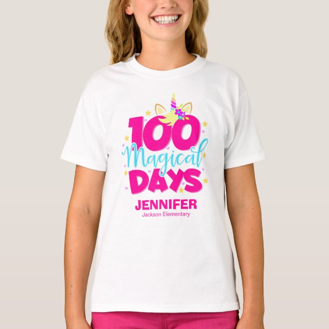 100 Magical Days Cute Unicorn 100 Days of School T-Shirt (Front)