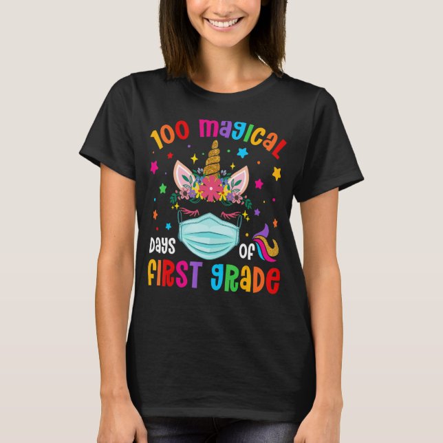 100 Magical Days Of First Grade School Unicorn Mas T-Shirt (Front)