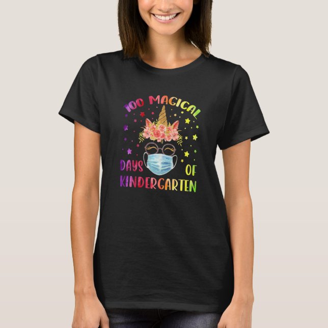 100 Magical Days of Kindergaeten Cute Unicorn Face T-Shirt (Front)