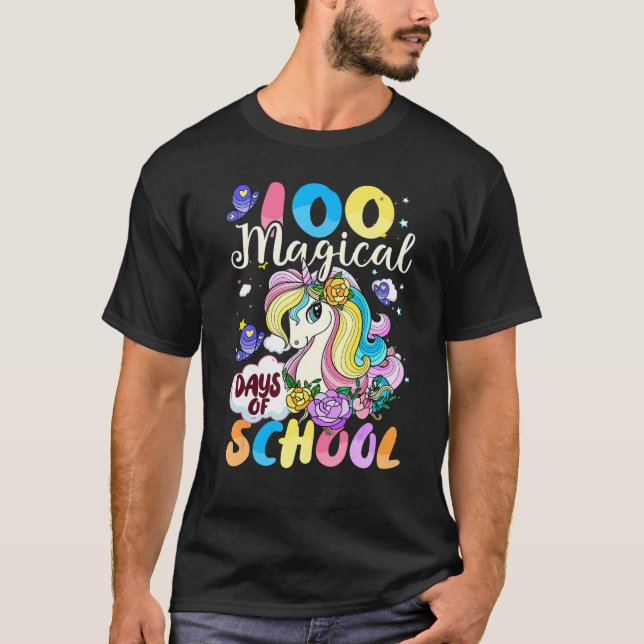 100 Magical Days Of School 100th Day Unicorn  Girl T-Shirt (Front)