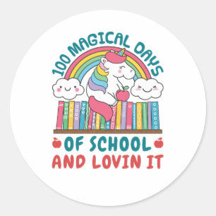 100 Magical Days of School Unicorn Classic Round Sticker