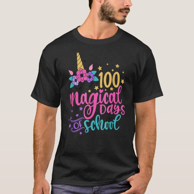 100 Magical Days of School Unicorn Teacher Student T-Shirt (Front)