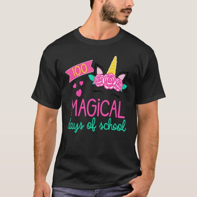 100 Magical Days of School Unicorn Teacher Student T-Shirt (Front)