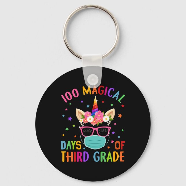 100 Magical Days Of Third Grade School Unicorn Mas Key Ring (Front)