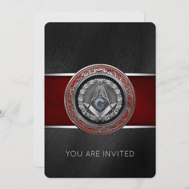 [100] Master Mason - Silver Square & Compasses Invitation (Front/Back)
