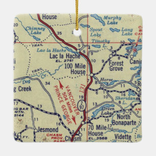 100 Mile House BC Vintage Map Ceramic Ornament