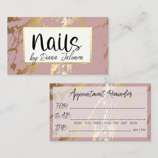 100 Nails Appointment Reminder Rose Marble Business Card (Front/Back)