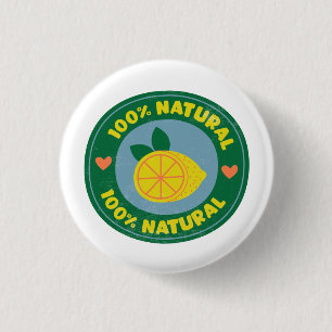 100% Natural Lemon symbol Button