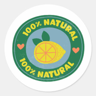 100% Natural Lemon symbol Button Classic Round Sticker