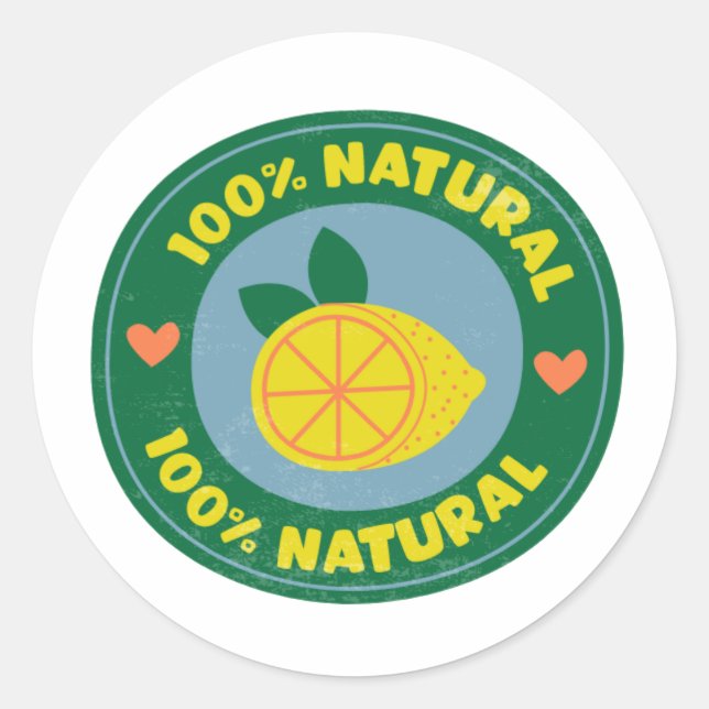 100% Natural Lemon symbol Button Classic Round Sticker (Front)
