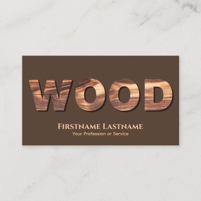 100% natural organic wooden letters in wood grain business card (Front)