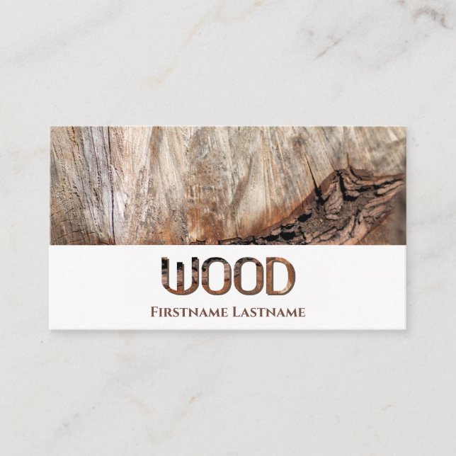 100% natural organic wooden letters wood grain business card (Front)