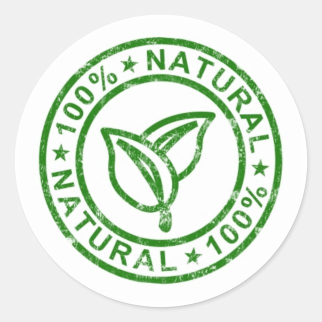 100% Natural Product Green Classic Round Sticker (Front)