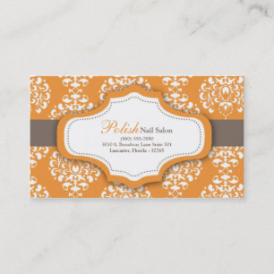 100 Orange Damask Nail Technician Business Card