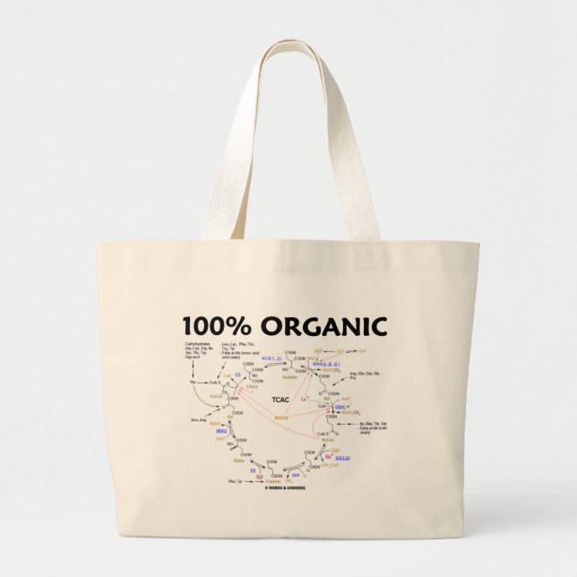 100% Organic (Citric Acid Cycle - Krebs Cycle) Large Tote Bag (Front)