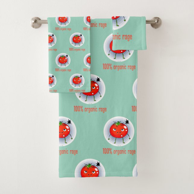100% Organic Rage Funny Angry Tomato Bath Towel Set (Insitu)