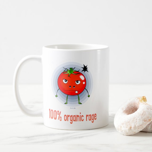 100% Organic Rage Funny Angry Tomato Coffee Mug (With Donut)