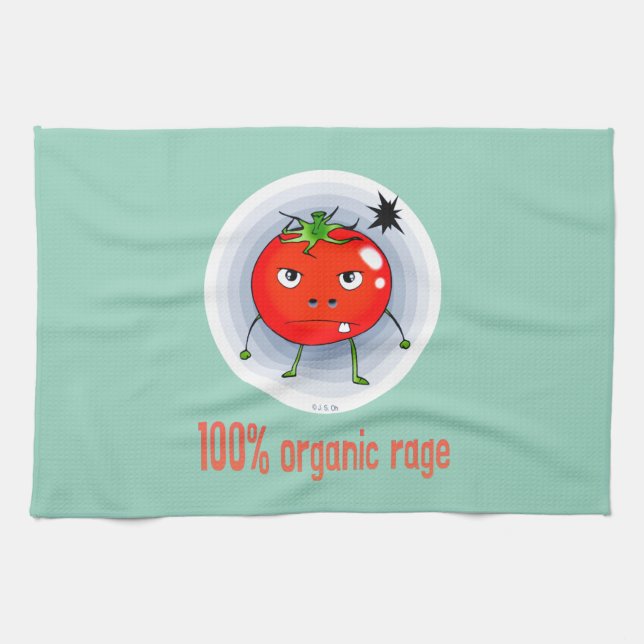 100% Organic Rage Funny Angry Tomato Tea Towel (Horizontal)