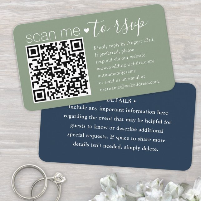 100 Pack DIY Colours Sage & Blue Details & QR RSVP Business Card (Creator Uploaded)